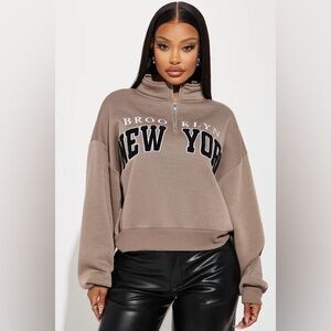 Brooklyn NY Half Zip Sweatshirt- Mocha
